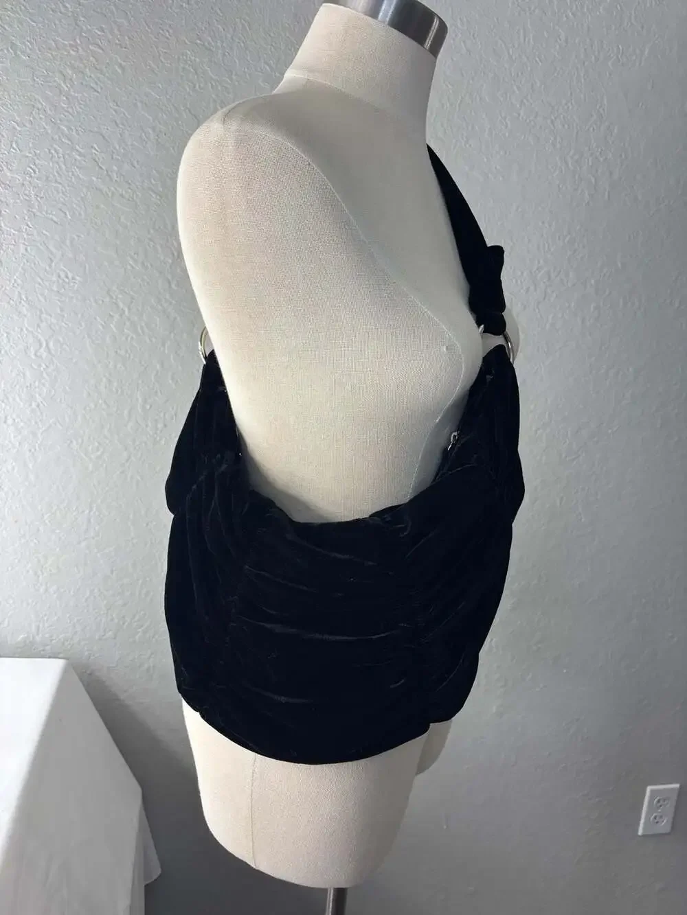 Black Velvet Hobo Shoulder Bag with Silver Rings